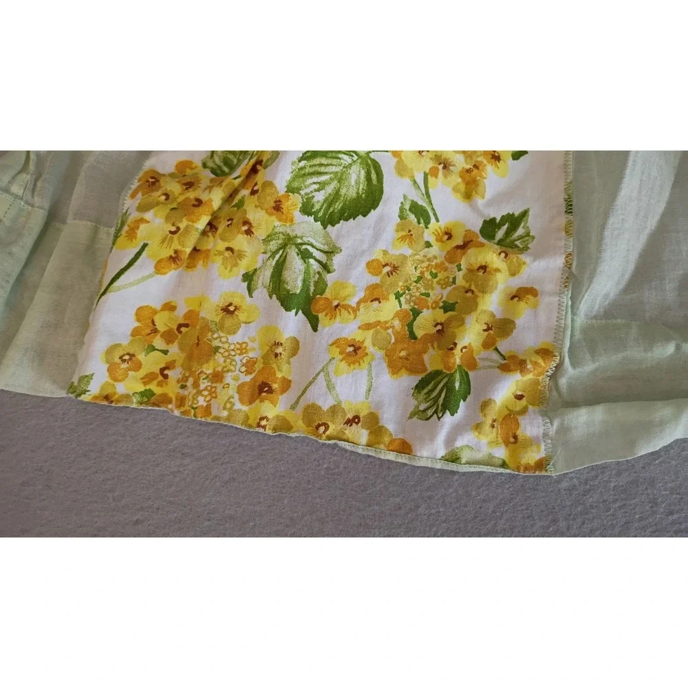 Vintage‎ Hostess Apron Half Waist Flowers Floral Yellow Sheer W/Pockets Cottage